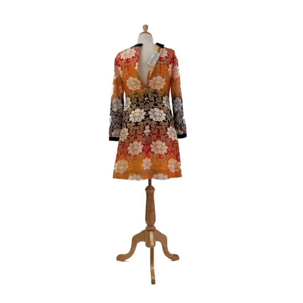 Brown 1960s Carl Schroder London  Banded Colours  Silk Mouseline Mini Dress