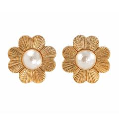 1980’s YSL Gold Plated Four Leaf Clover Clip- On Earrings Costume Jewellery