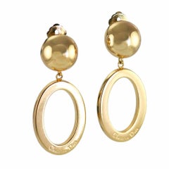 1990s Christian Dior Gold Colour Clip on Earrings with signed Hoop