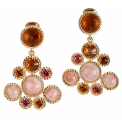 1990s Kenneth J Lane Givre’ Glass Topaz Cabochon Pink Swarovski Crystal Earrings