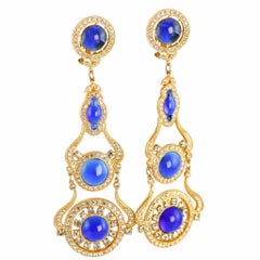 Retro 1985 Butler & Wilson Sapphire Blue Gripoix Glass Crystal Rhinestone Earrings 