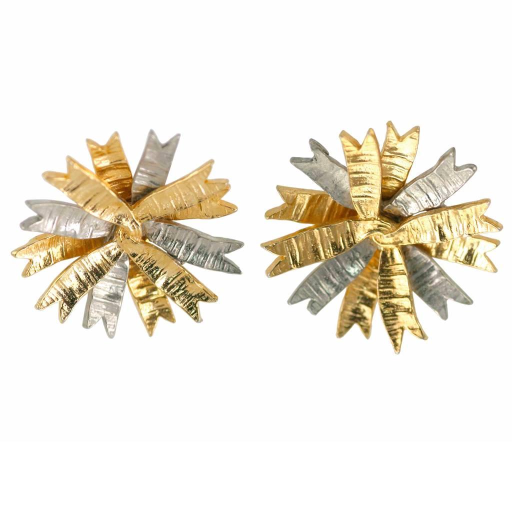 1960s K.J.L Modernist Star Shaped Gold & Silver Plated Costume Clip On Earrings  For Sale