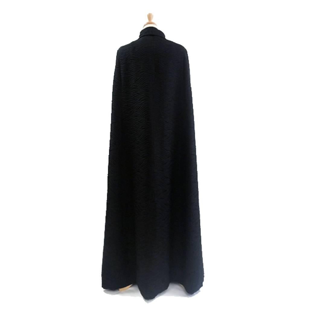 1960's Harrods Black Silk Rayon Cloque' Opera Cloak, Floor Length  In Excellent Condition For Sale In London, GB