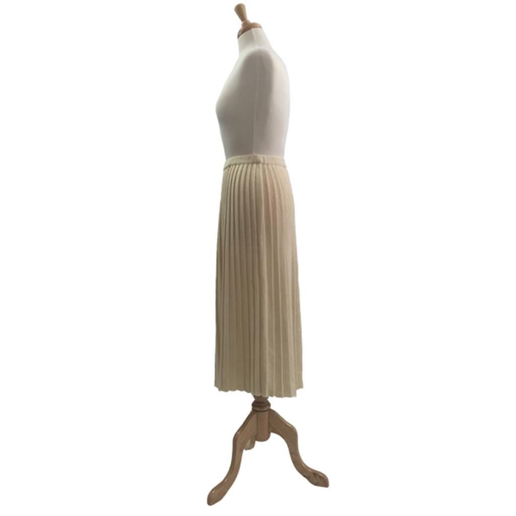 Brown Courreges Wool Acrylic Cream Pleated Knitted Skirt, 1980s   For Sale