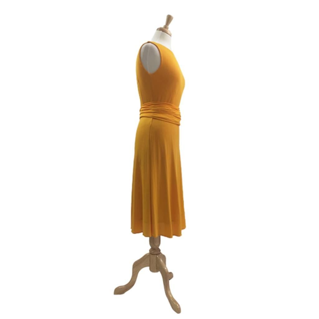 1970s Sunflower Yellow  Jersey Polyester Italian  Dress  In Excellent Condition For Sale In London, GB