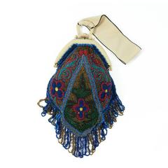 1930s Green Red Blue Yellow and Brown French Glass Microbeads Evening Bag