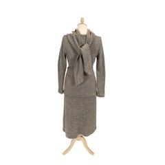 1970s LeRose Polyester  Light Mushroom & Gold Lurex Knitted Top & Skirt Ensamble