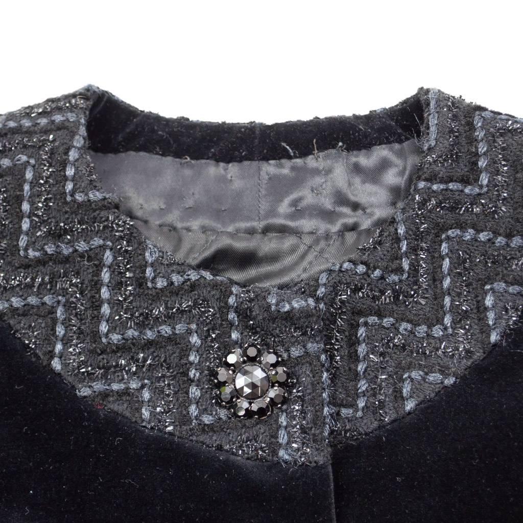 Bespoke Italian Black  Velvet Evening Coat with Lurex Chenille Embroidery, 1960s For Sale 1