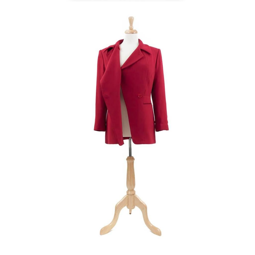 Hermes Red Wool Crepe Jacket, 1980s  For Sale 1