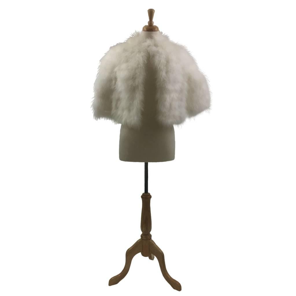 Gray 1970s Bespoke Italian  White Marabou Feather Bolero Jacket