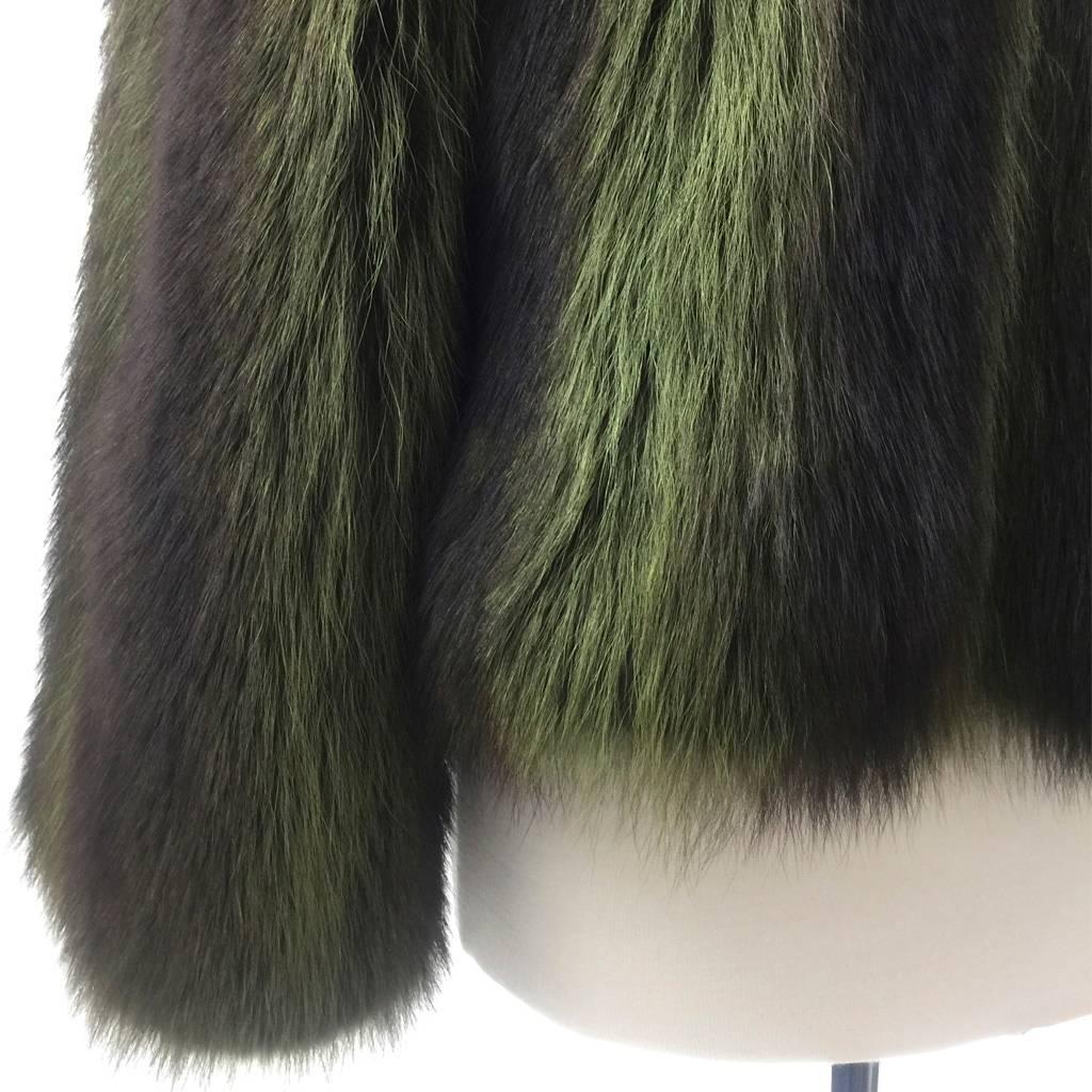 Women's 1970s Maxwell Crof Bespoke Après Ski Green Dyed Raccoon Fur Jacket For Sale