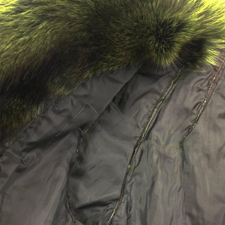 1970s Maxwell Crof Bespoke Après Ski Green Dyed Racoon Fur Jacket For ...
