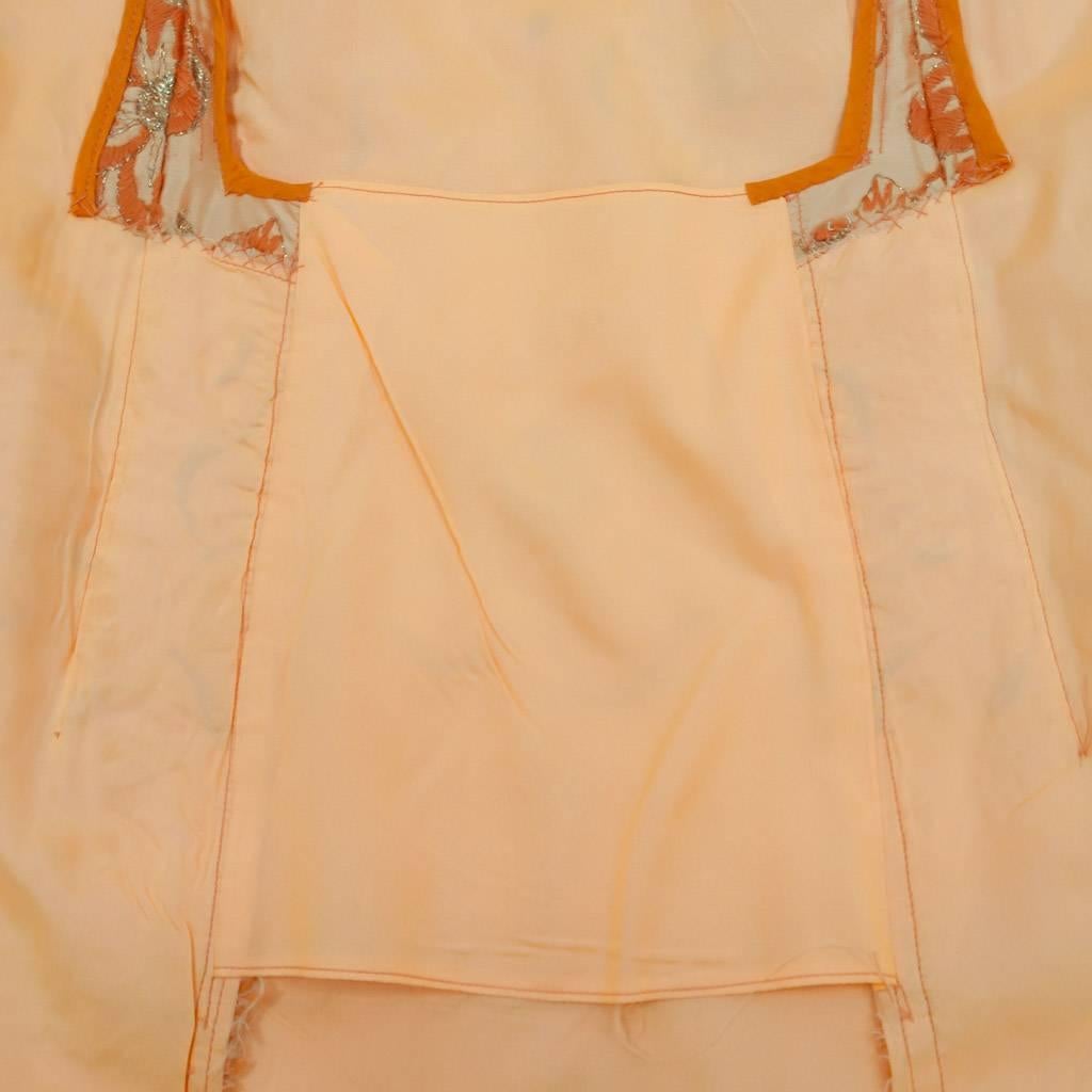 1960s Rayon Satin & Embroidery Apricot Oriental Inspired Cocktail Dress For Sale 2