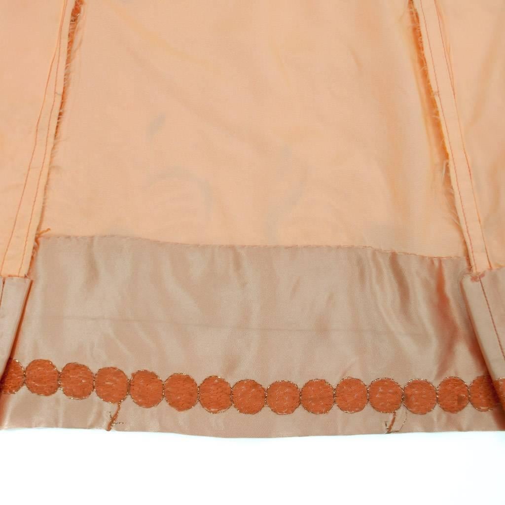 1960s Rayon Satin & Embroidery Apricot Oriental Inspired Cocktail Dress For Sale 3
