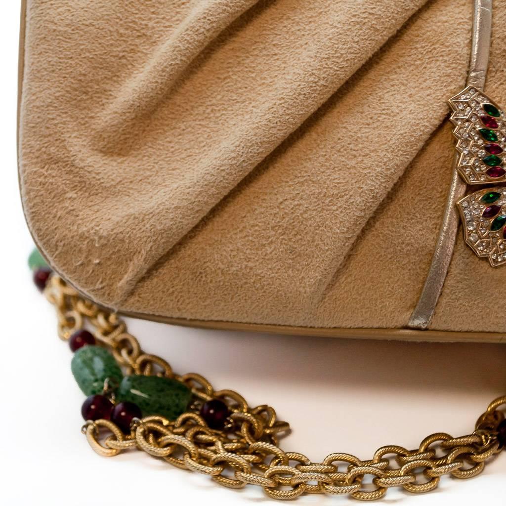 Martin Van Schaak Light Camel Suede Butterfly Clasp and Jewelled Bag, 1960s  For Sale 4