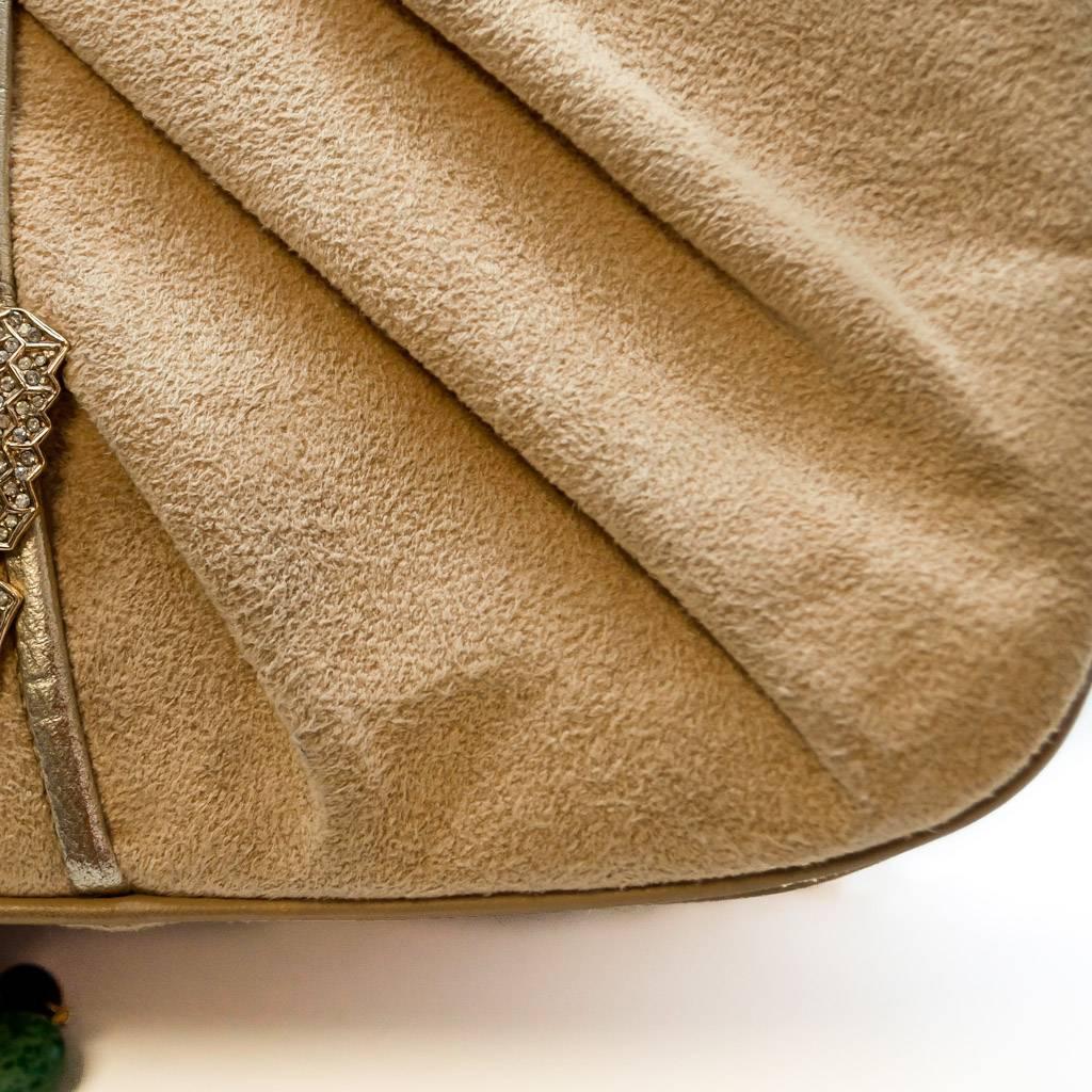 Martin Van Schaak Light Camel Suede Butterfly Clasp and Jewelled Bag, 1960s  For Sale 5