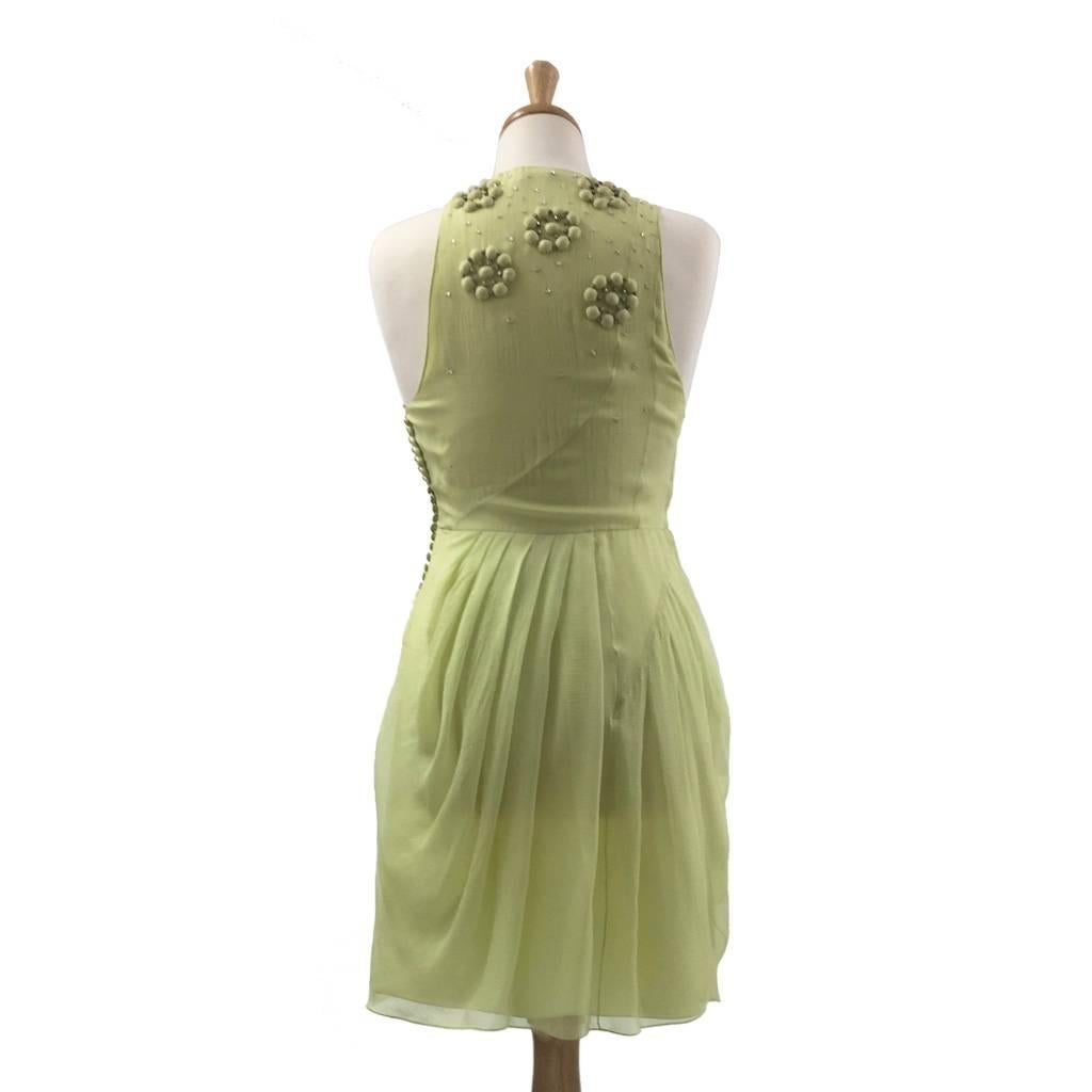 Brown 2007 Christian Dior Boutique Candy Lime Silk Chiffon Cocktail Dress For Sale