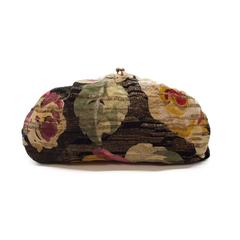 Silk Brocade and Metallic Thread Damask Rose Print Evening Bag Small Chain, 20s