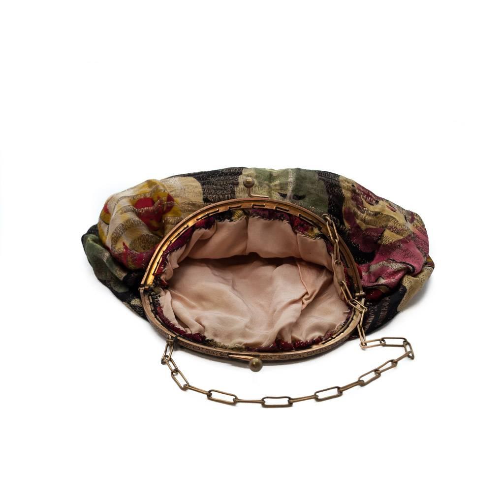 Silk Brocade and Metallic Thread Damask Rose Print Evening Bag Small Chain, 20s For Sale 1