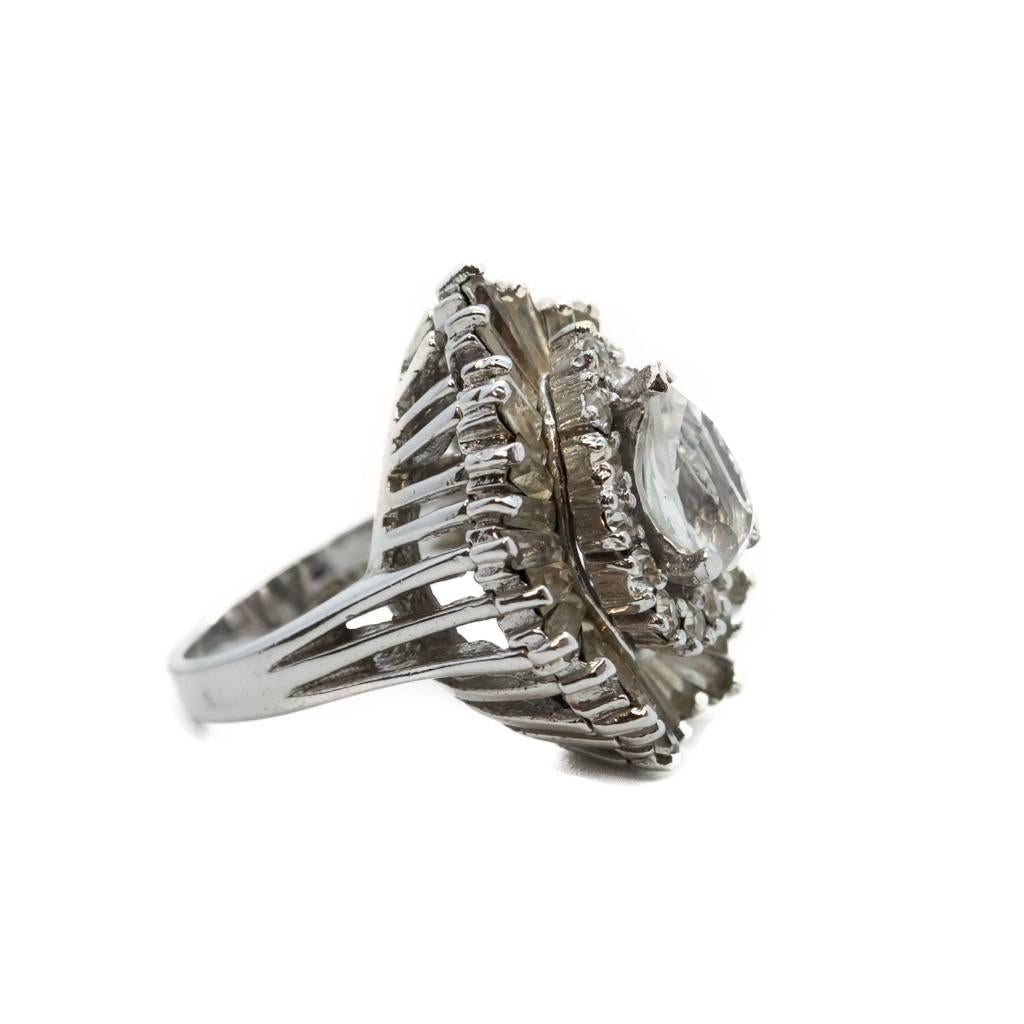 
Impressively detailed vintage Panetta cocktail ring, the kind of costume ring that sits beautifully on one’s finger and which clearly demonstrates style and poise but sans the Paris-Kardashiangate effect!
This ring was designed with a classic