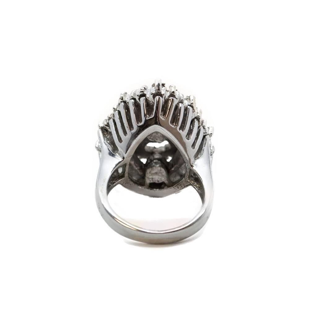 1970s Panetta Silver Colour Ballerina Clear Rhinestone Costume Cocktail Ring In Excellent Condition In London, GB