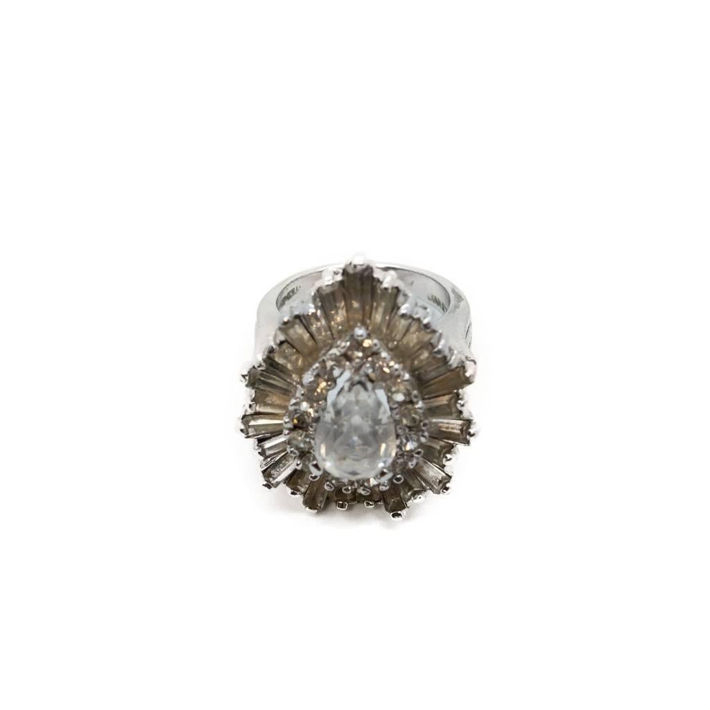 Women's 1970s Panetta Silver Colour Ballerina Clear Rhinestone Costume Cocktail Ring