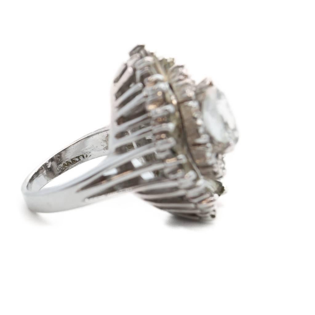 1970s Panetta Silver Colour Ballerina Clear Rhinestone Costume Cocktail Ring 1