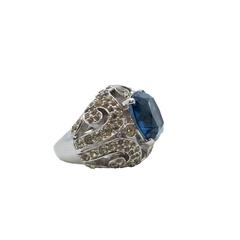 Mid 20th Century Jomaz Blue Sapphire & Clear Rhinestone Costume Cocktail Ring