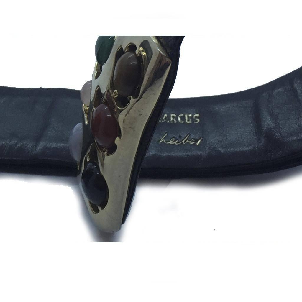 Women's or Men's 1980s Judith Leiber for Nieman Marcus Black Lizard Belt & Semi Precious Stones  For Sale