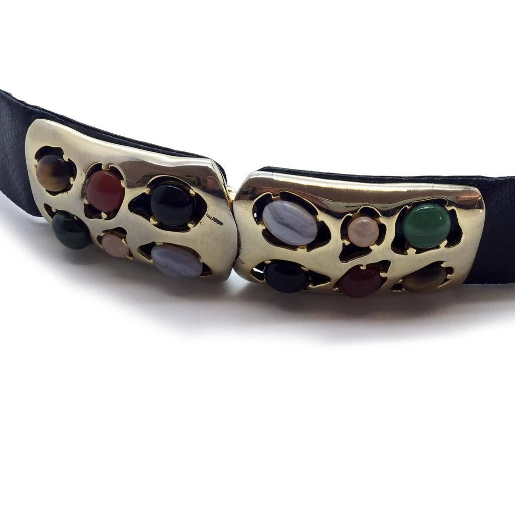 1980s Judith Leiber for Nieman Marcus Black Lizard Belt & Semi Precious Stones  For Sale 1