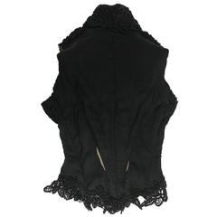 1880s  Victorian Black Glass Beaded Silk Twill Whale Bone Mourning Bodice