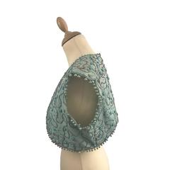 1860s Embroidered Aqua Blue Silk Grosgrain Theatrical Bolero Vest Cap Sleeves