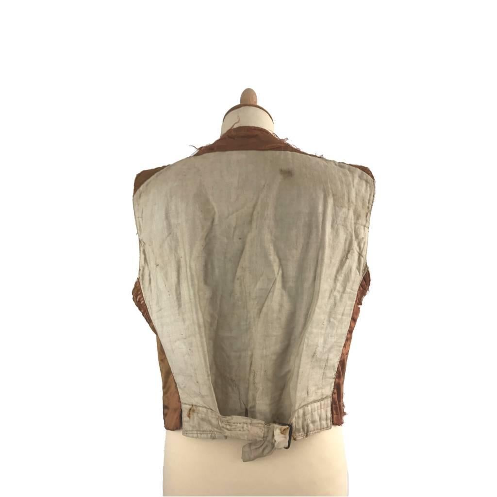 Brown 1900 Man’s Theatrical Waistcoat Bronze Silk Duchess Satin, Embellishments  For Sale