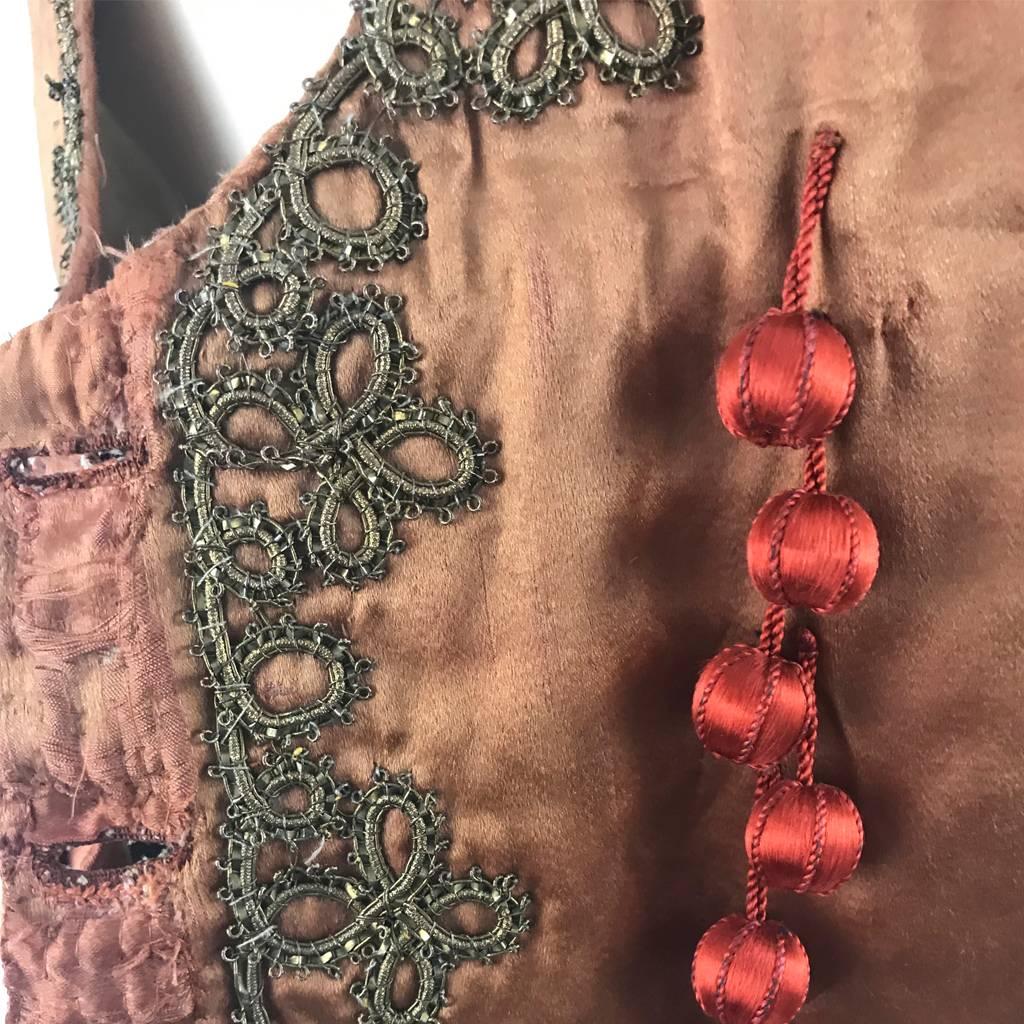 1900 Man’s Theatrical Waistcoat Bronze Silk Duchess Satin, Embellishments  For Sale 2