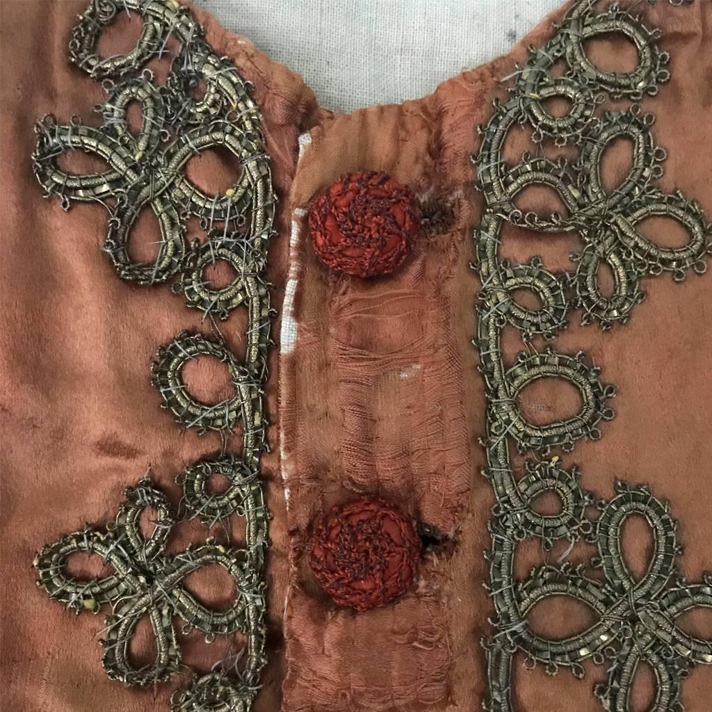 1900 Man’s Theatrical Waistcoat Bronze Silk Duchess Satin, Embellishments  For Sale 3