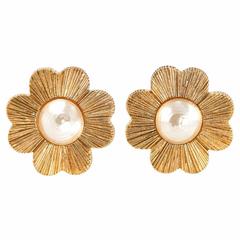 1980’s YSL Gold Plated Four Leaf Clover Clip- On Earrings Costume Jewellery