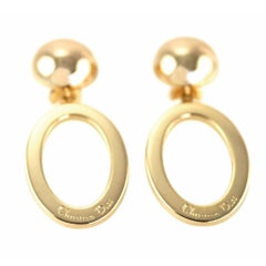 1990s Christian Dior Gold Colour Clip on Earrings with signed Hoop