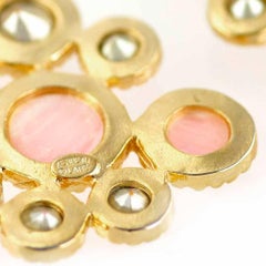 1990s Kenneth J Lane Givre’ Glass Topaz Cabochon Pink Swarovski Crystal Earrings