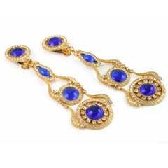 1985 Butler & Wilson Sapphire Blue Gripoix Glass Crystal Rhinestone Earrings