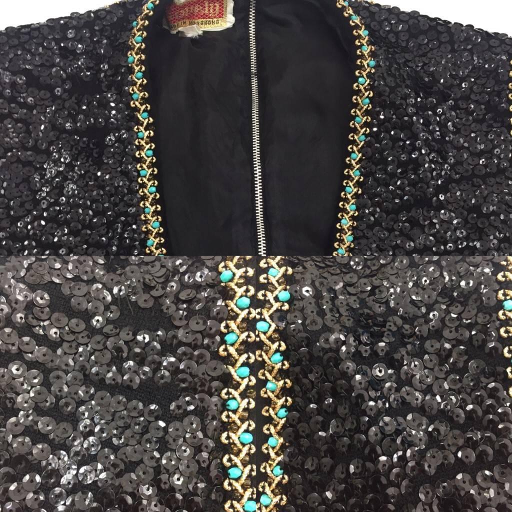 1960s Lovely – Made in Hong Kong black sequinned Trompe L’Oeil  Tank Top For Sale 3