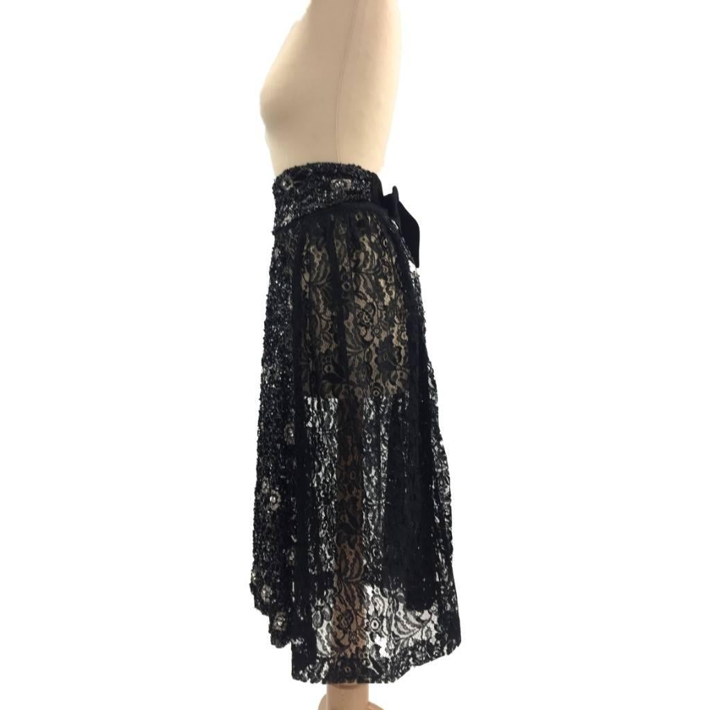 Women's Rare 1980s Maria di Sant’Elena – Firenze, Black Lace and Sequined Gathered Skirt For Sale