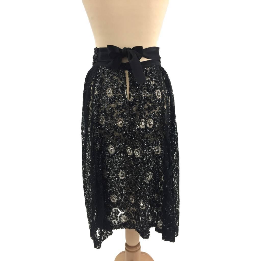 Rare 1980s Maria di Sant’Elena – Firenze, Black Lace and Sequined Gathered Skirt For Sale 1