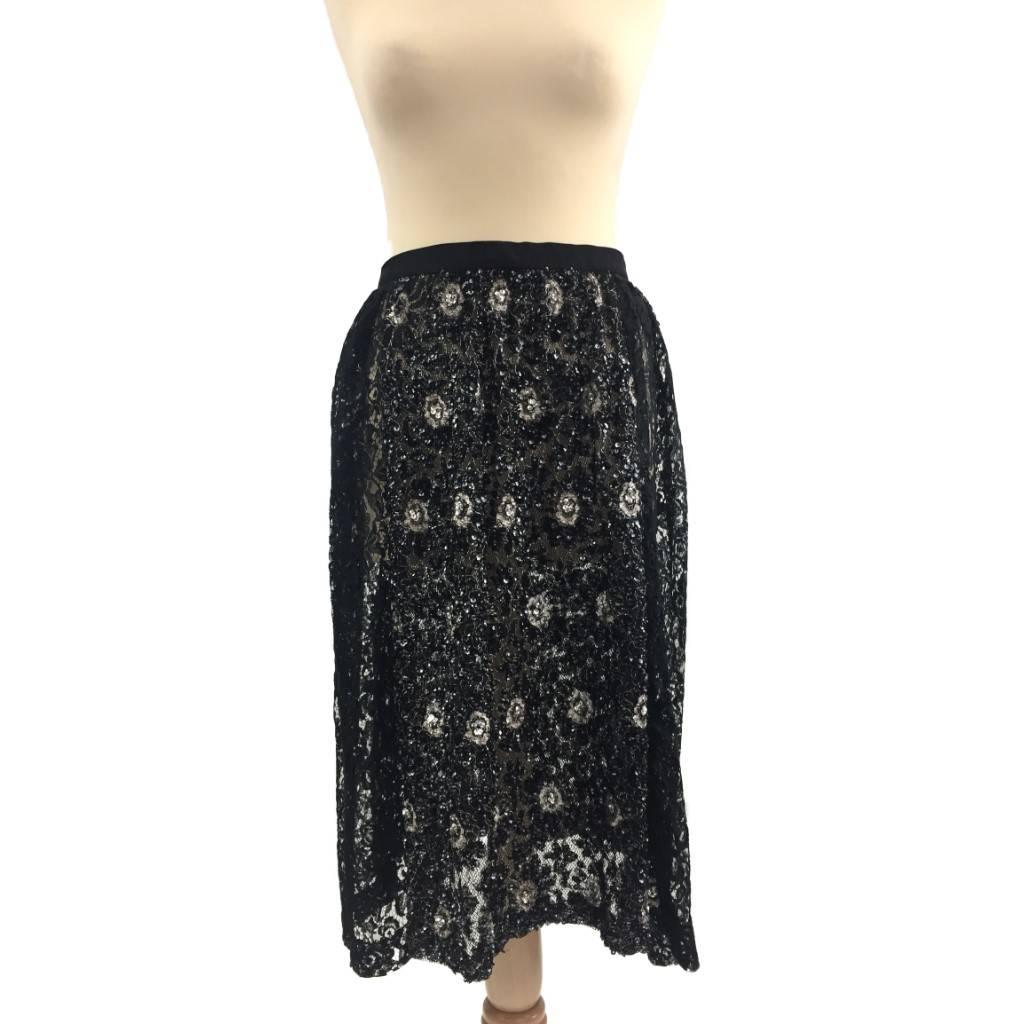 Rare 1980s Maria di Sant’Elena – Firenze, Black Lace and Sequined Gathered Skirt For Sale 3