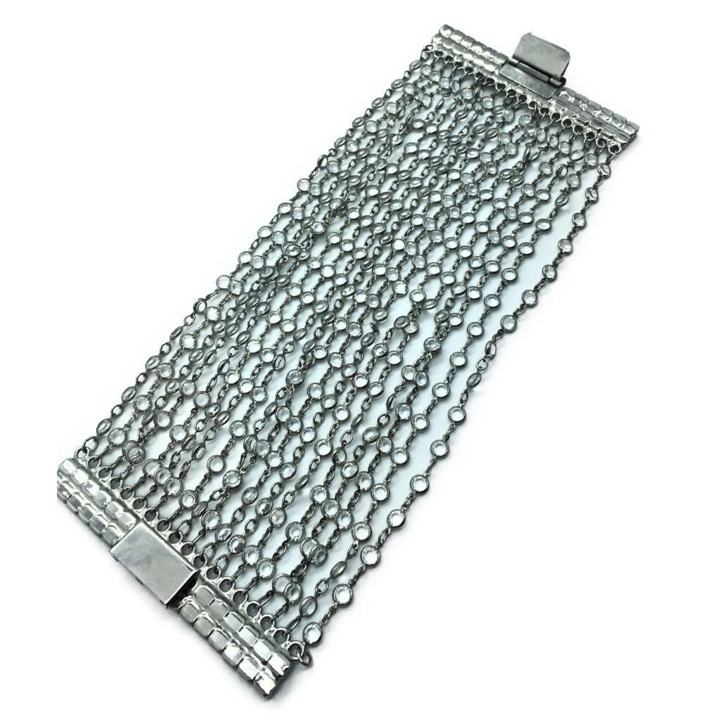 Women's or Men's Late 1990s  Butler & Wilson Crystal  18 Strand Silver Colour Cuff  Bracelet  For Sale