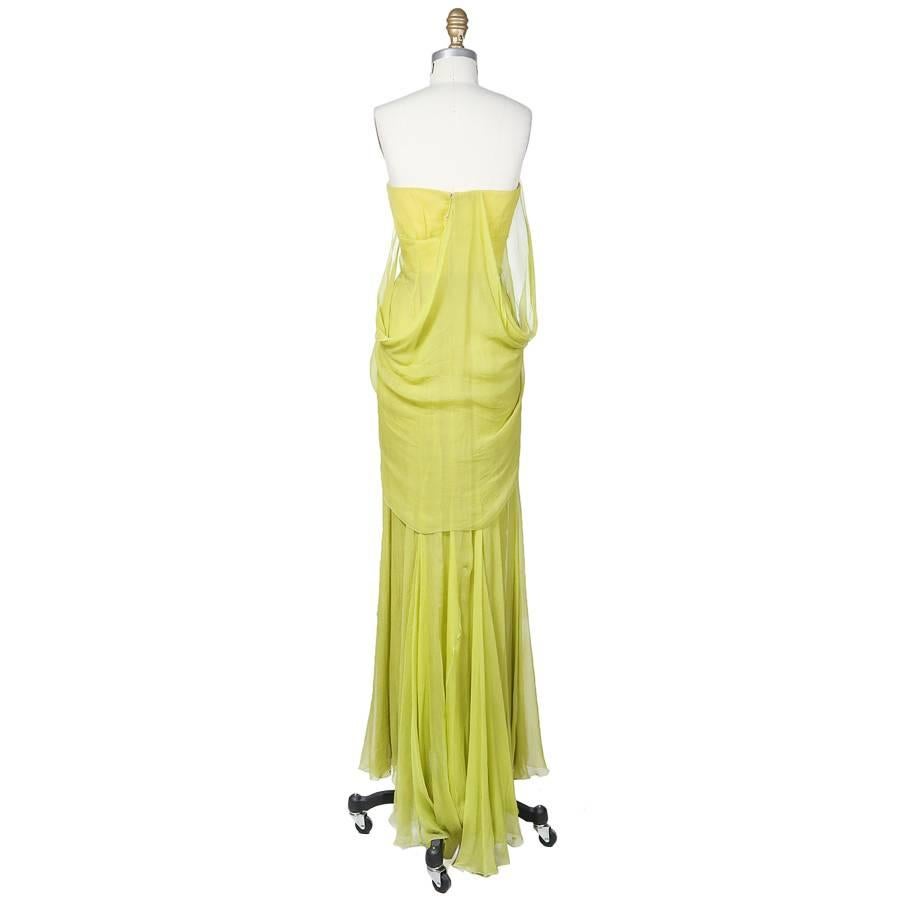Green Thierry Mugler Silk Chiffon Gown 1980s