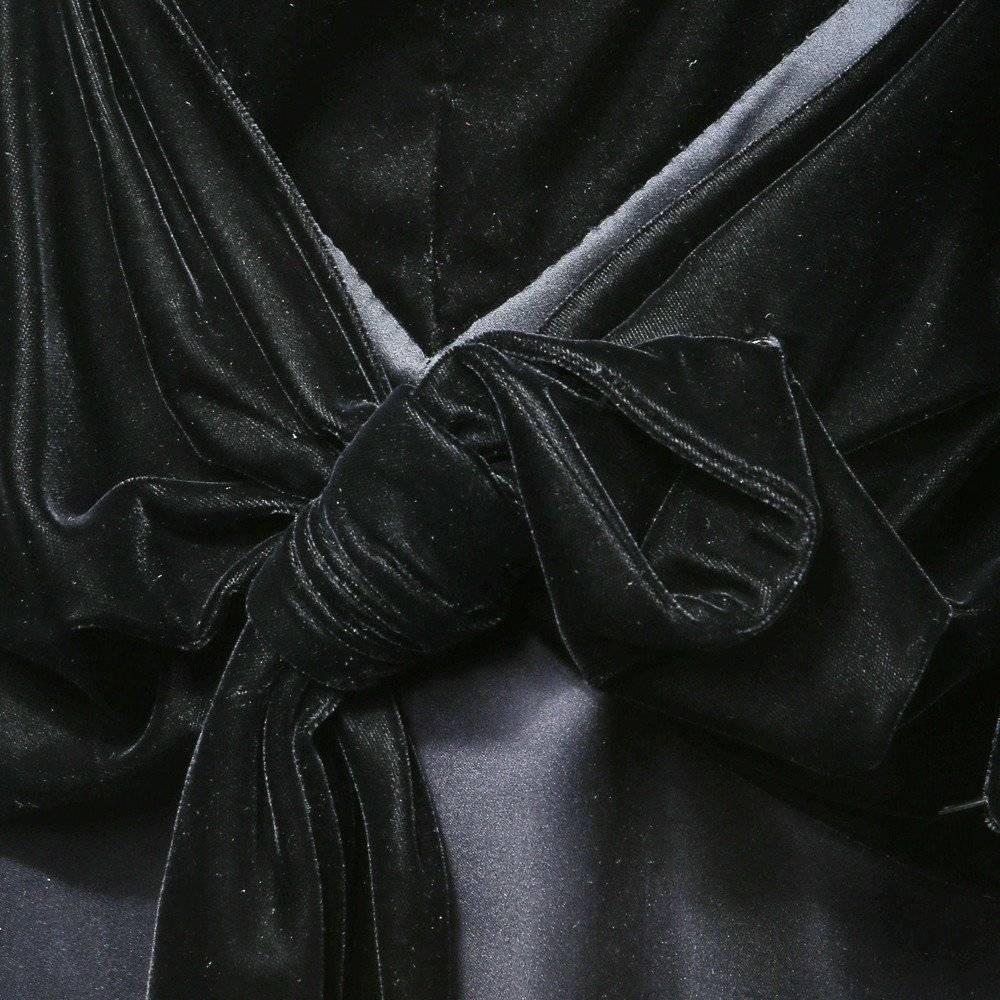 Black Yves Saint Laurent Haute Couture Velvet and Silk Dress 1980s