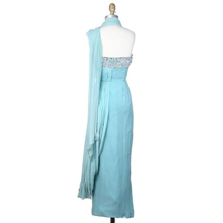 Madame Grès Turqoise Chiffon Gown circa late 1950s For Sale at 1stDibs