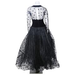 Carolina Herrera Long Sleeve Polka Dot Tulle Gown circa 1980s