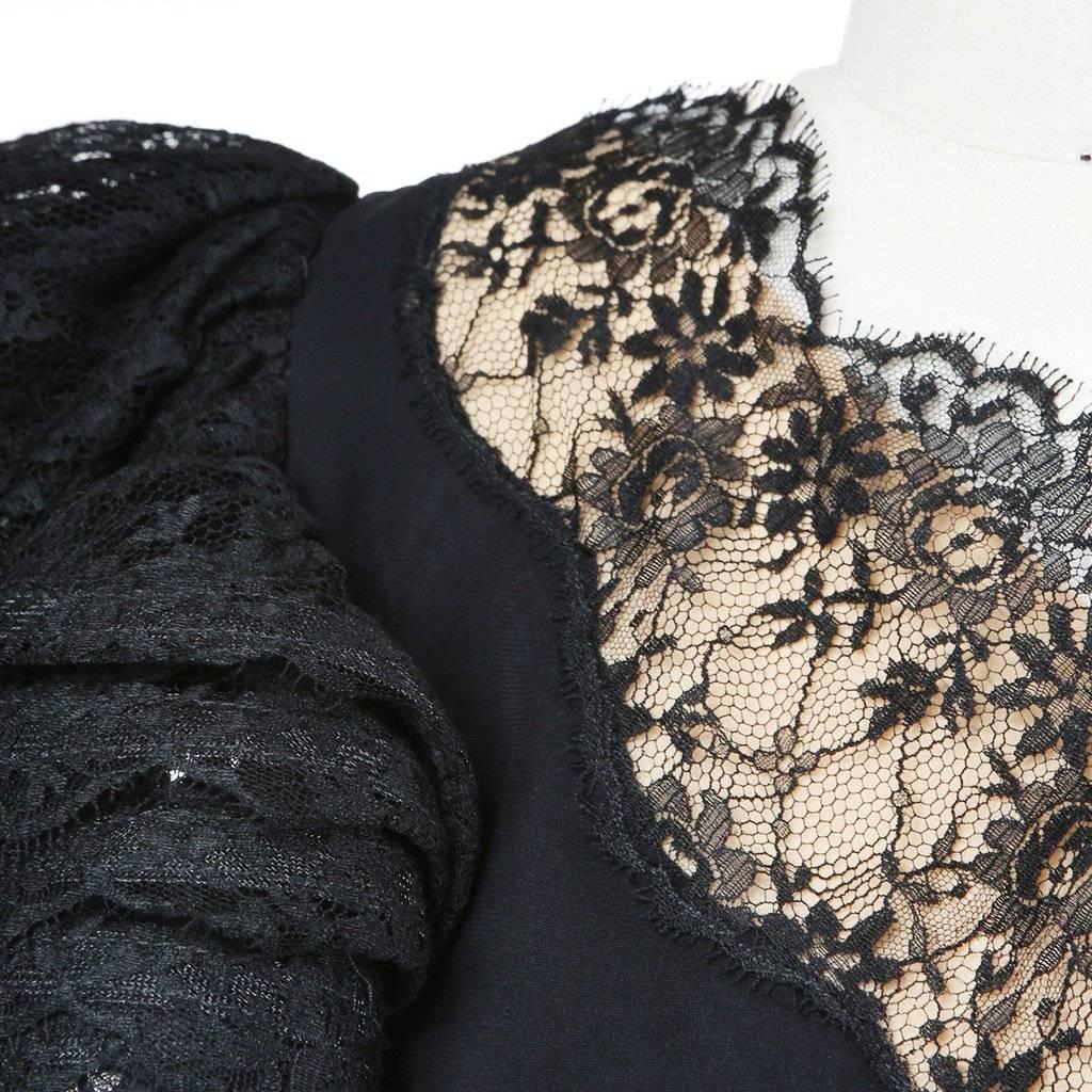 Black Bill Blass One Shoulder Cocktail Dress with Lace Detail circa 1980s