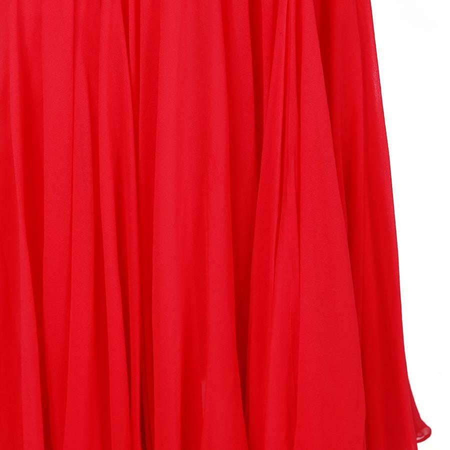Red Scaasi Chiffon Drop Waist Dress circa 1980s